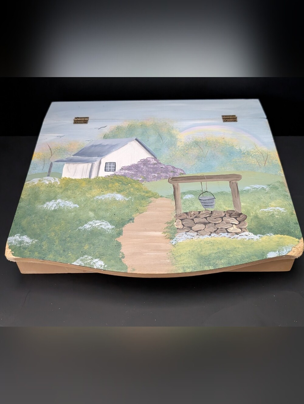 Hand painted wooden countryside keepsake box 8-2026K
